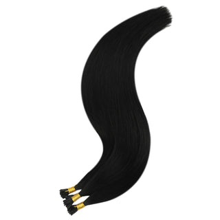 Full Shine Premium I Tip Hair Extensions made from 100% virgin human hair in Jet Black #1 add beautiful length and volume while blending naturally with your own hair.
