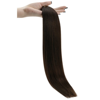 Full Shine Salon Quality I Tip Extensions in Dark Brown #2 are made from 100% virgin human hair for professional-looking length, volume, and natural shine.