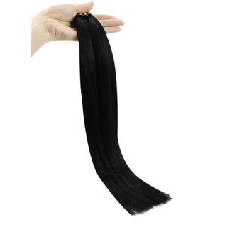 Full Shine Salon Quality I Tip Extensions in Jet Black #1 are made from 100% virgin human hair for professional-looking length, volume, and natural shine.