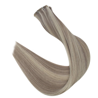 Full Shine Genius Weft Hair Extensions, 100% Virgin Human Hair, Blonde Balayage Highlights, Hybrid Weft Hair Extensions, Sew-In Weft Hair, Seamless Weft Hair, Volume Weft Extensions, Soft Silky Hair, Salon Quality Hair Extensions, Natural Look