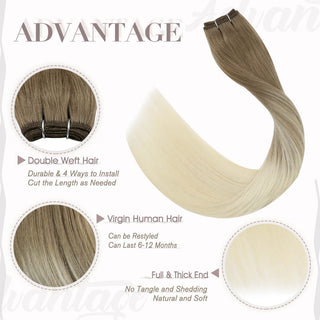 Full Shine Virgin Weft Brazilian 100% Human Hair Sew In Bundles Balayage Ombre (#8/60)-Regular Virgin Hair Weft-Full Shine