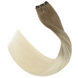 Full Shine ash brown balayage virgin weft hair extensions, premium Brazilian human hair for soft natural blending and salon-quality finish.