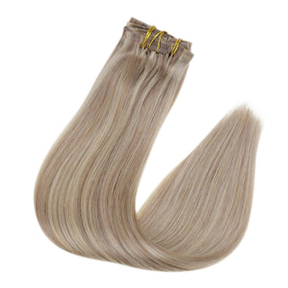 Ultra-flat blonde highlight genius PU clip ins designed by Full Shine.