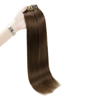 Fullshine medium brown genius PU clip in extensions for everyday wear