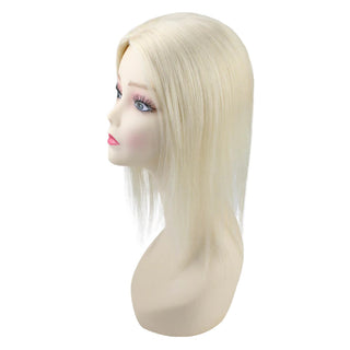 Full Shine platinum blonde hair topper for women blends naturally with existing hair for a fuller hairstyle.
