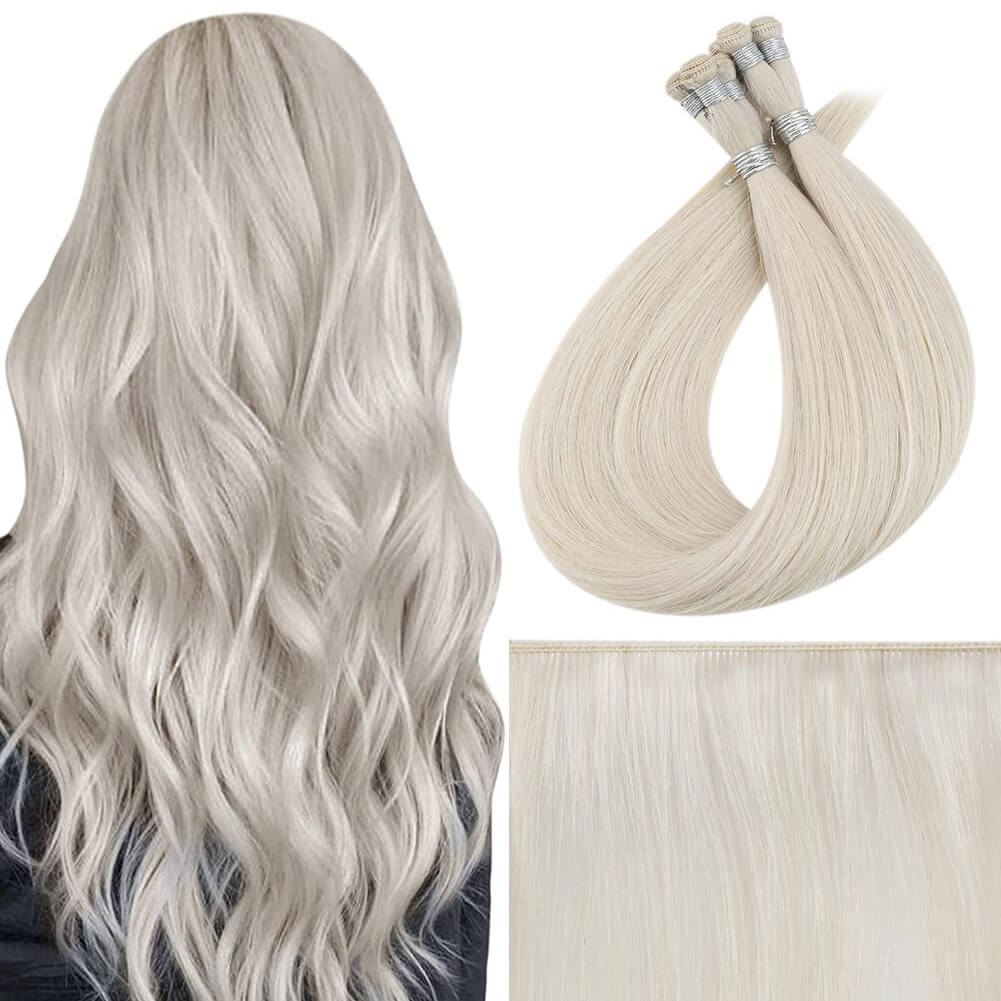 Platinum Blonde Virgin Brazilian Hair Extensions Hand Tied  display picture 2