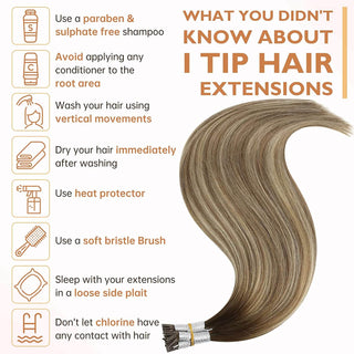 Full Shine I Tip 100% Remy Human Hair Extensions Balayage (#3/8/22)-I Tip-Full Shine