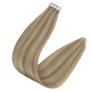 Full Shine Tape in Hair Extensions 100% remy Human Hair Blonde Highlights (#P16/22)