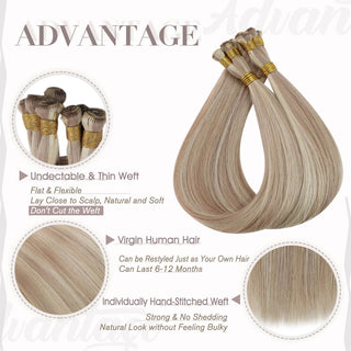 wholesale weft hair extensions Balayage Blonde Hand Tied Weft Hair Extensions Full Shine 100% Virgin Human sew in weft hair extension