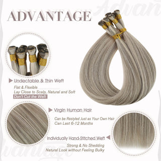 hand tied extensions wholesale virgin hair remy extensions Full Shine Hand Tied Weft Hair Extensions 100% Virgin Human Balayage Blonde human hair hand tied extensions