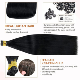 [SALE] Full Shine I Tip 100% Remy Human Hair Extensions Jet Black (#1)-Clearance-Full Shine
