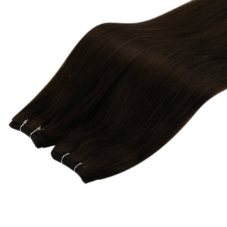 Full Shine medium brown balayage tone virgin hair weft extensions, dimensional Brazilian human hair for natural salon blending.