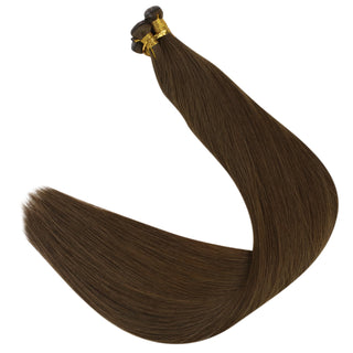 Full Shine Genius Weft Extensions, Virgin Brown Hair Weft, Hybrid Weft for Natural Look, Soft and Silky Real Hair Extensions, Long-Lasting and Comfortable Hair Weft, High-Quality Human Hair Extensions