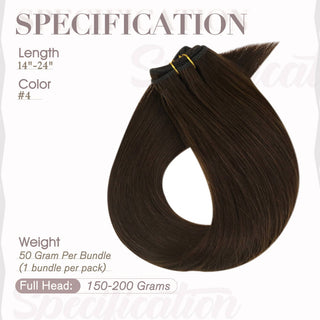 Full Shine natural medium brown virgin weft hair extensions, premium Brazilian human hair for soft salon-quality finish.