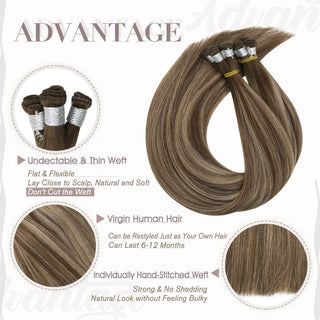 Highlight Brown Hand Tied Weft Hair Extensions Full Shine 100% Virgin Human sew in weft hair extension