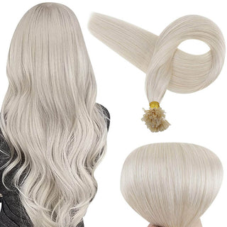 Full Shine Fusion Nail U Tip Human Hair Extensions 100% Remy Hair White Blonde (#1000)