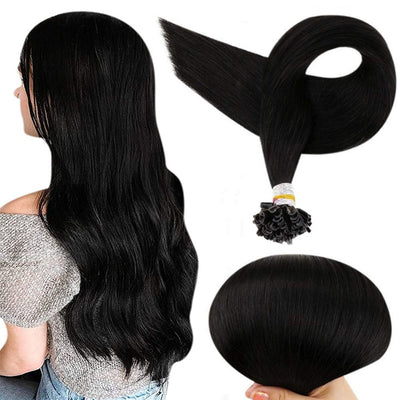 Fusion Nail U Tip Human Hair Extensions 100% Remy Hair Jet Black (#1)