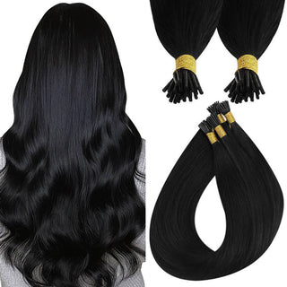 Full Shine I Tip Hair Extensions 100% Virgin Human Hair Jet Black (#1)-Virgin I Tip Hair-Full Shine