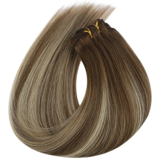 brown and blonde weft hair